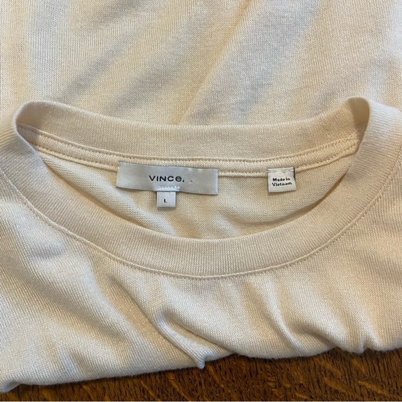 VINCE NEUTRAL CHAMPAGNE THREE QUARTER SLEEVE CREW SOFT SWEATER TOP - Picture 13 of 14